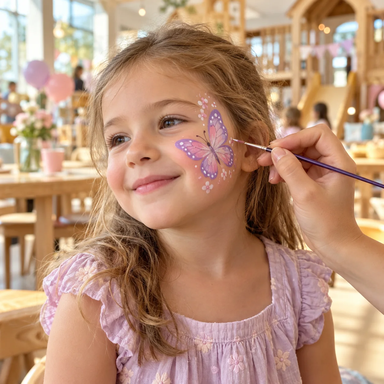 Colourful butterfly face painting for a children’s celebration